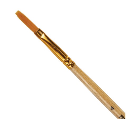 Кисть ПИФАГОР, СИНТЕТИКА, плоская, № 4, деревянная лакированная ручка, с колпачком, 200857