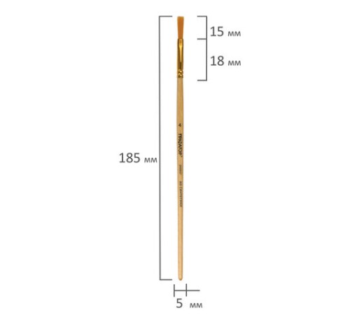 Кисть ПИФАГОР, СИНТЕТИКА, плоская, № 4, деревянная лакированная ручка, с колпачком, 200857
