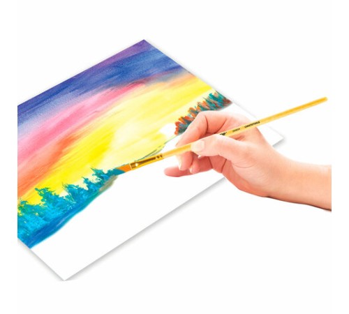 Кисть ПИФАГОР, СИНТЕТИКА, плоская, № 6, деревянная лакированная ручка, с колпачком, пакет с подвесом, 200859