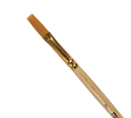 Кисть ПИФАГОР, СИНТЕТИКА, плоская, № 7, деревянная лакированная ручка, с колпачком, пакет с подвесом, 200860