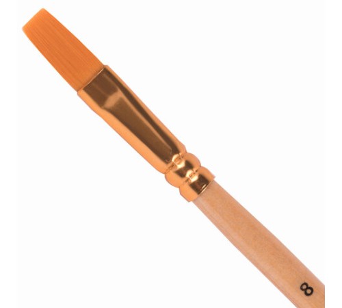 Кисть ПИФАГОР, СИНТЕТИКА, плоская, № 8, деревянная лакированная ручка, с колпачком, пакет с подвесом, 200861