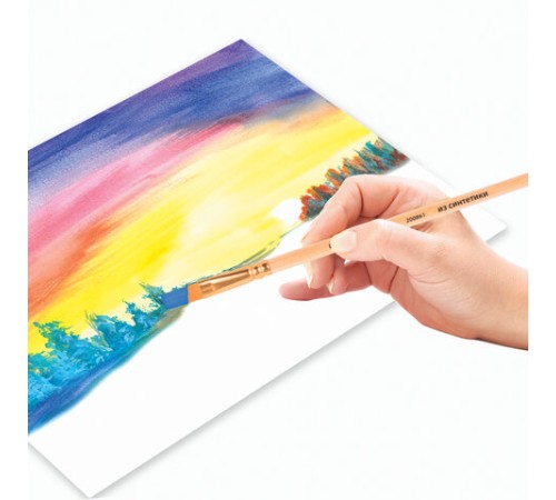 Кисть ПИФАГОР, СИНТЕТИКА, плоская, № 8, деревянная лакированная ручка, с колпачком, пакет с подвесом, 200861