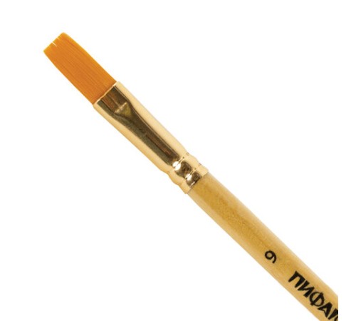 Кисть ПИФАГОР, СИНТЕТИКА, плоская, № 9, деревянная лакированная ручка, с колпачком, пакет с подвесом, 200862