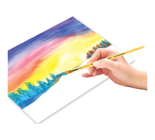 Кисть ПИФАГОР, СИНТЕТИКА, плоская, № 9, деревянная лакированная ручка, с колпачком, пакет с подвесом, 200862