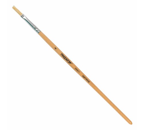 Кисть ПИФАГОР, ЩЕТИНА, плоская, № 4, деревянная лакированная ручка, 200871