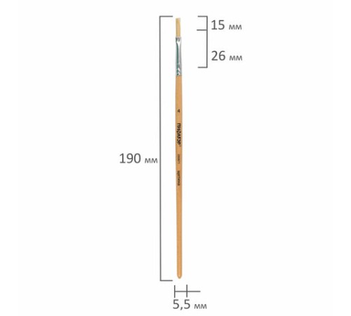 Кисть ПИФАГОР, ЩЕТИНА, плоская, № 4, деревянная лакированная ручка, 200871