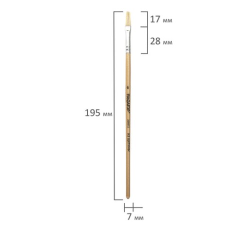 Кисть ПИФАГОР, ЩЕТИНА, плоская, № 6, деревянная лакированная ручка, пакет с подвесом, 200872