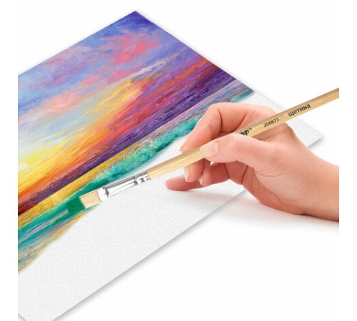 Кисть ПИФАГОР, ЩЕТИНА, плоская, № 8, деревянная лакированная ручка, пакет с подвесом, 200873