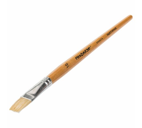 Кисть ПИФАГОР, ЩЕТИНА, плоская, № 10, деревянная лакированная ручка, пакет с подвесом, 200874