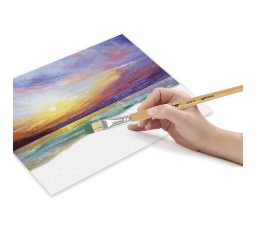 Кисть ПИФАГОР, ЩЕТИНА, плоская, № 12, деревянная лакированная ручка, пакет с подвесом, 200875