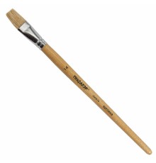 Кисть ПИФАГОР, ЩЕТИНА, плоская, № 14, деревянная лакированная ручка, пакет с подвесом, 200876