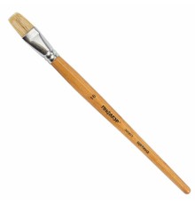 Кисть ПИФАГОР, ЩЕТИНА, плоская, № 16, деревянная лакированная ручка, пакет с подвесом, 200877