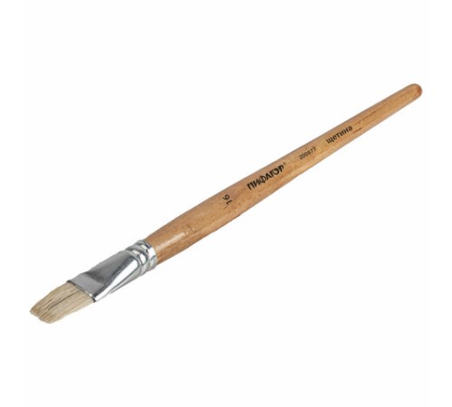 Кисть ПИФАГОР, ЩЕТИНА, плоская, № 16, деревянная лакированная ручка, пакет с подвесом, 200877
