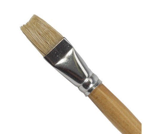 Кисть ПИФАГОР, ЩЕТИНА, плоская, № 18, деревянная лакированная ручка, пакет с подвесом, 200878