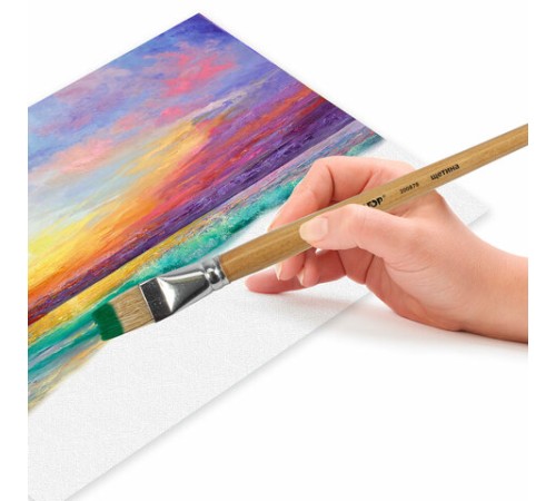 Кисть ПИФАГОР, ЩЕТИНА, плоская, № 18, деревянная лакированная ручка, пакет с подвесом, 200878