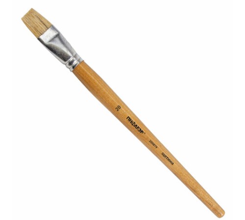 Кисть ПИФАГОР, ЩЕТИНА, плоская, № 20, деревянная лакированная ручка, пакет с подвесом, 200879