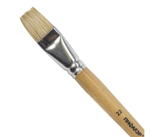 Кисть ПИФАГОР, ЩЕТИНА, плоская, № 22, деревянная лакированная ручка, пакет с подвесом, 200880