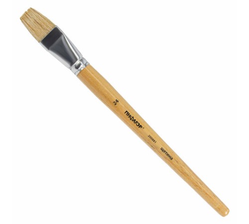 Кисть ПИФАГОР, ЩЕТИНА, плоская, № 24, деревянная лакированная ручка, пакет с подвесом, 200881