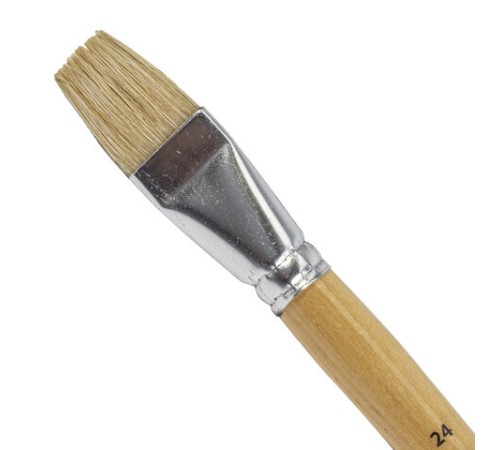 Кисть ПИФАГОР, ЩЕТИНА, плоская, № 24, деревянная лакированная ручка, пакет с подвесом, 200881