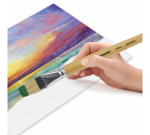 Кисть ПИФАГОР, ЩЕТИНА, плоская, № 24, деревянная лакированная ручка, пакет с подвесом, 200881