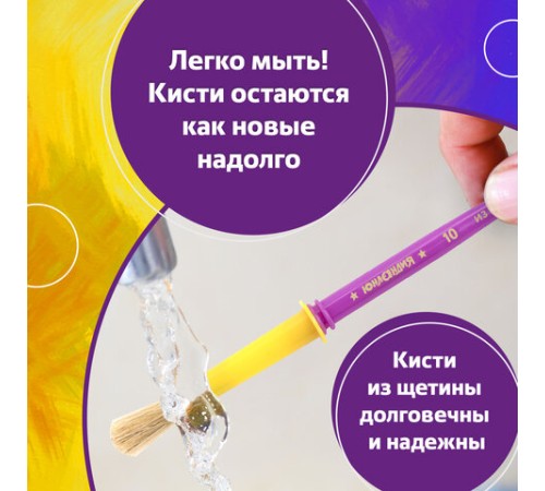 Кисти ЮНЛАНДИЯ, набор 2 шт. (ЩЕТИНА: круглые № 10, 12), блистер с европодвесом, 200884