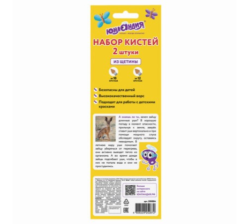 Кисти ЮНЛАНДИЯ, набор 2 шт. (ЩЕТИНА: круглые № 10, 12), блистер с европодвесом, 200884