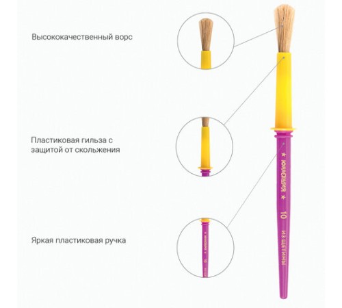 Кисти ЮНЛАНДИЯ, набор 2 шт. (ЩЕТИНА: круглые № 10, 12), блистер с европодвесом, 200884