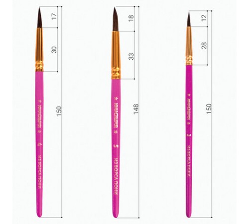 Кисти ЮНЛАНДИЯ, набор 3 шт. (ПОНИ: круглые № 3, 4, 5), блистер с европодвесом, 200885