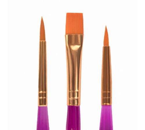 Кисти ЮНЛАНДИЯ, набор 3 шт. (СИНТЕТИКА: круглые № 1, 2; плоская № 3), пакет с европодвесом, 200886