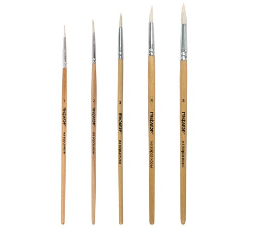 Кисти ПИФАГОР, набор 5 шт. (КОЗА: круглые № 1, 2, 3, 4, 5), блистер с европодвесом, 200887