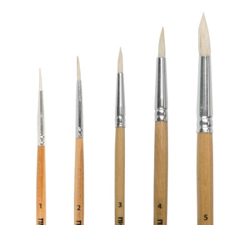 Кисти ПИФАГОР, набор 5 шт. (КОЗА: круглые № 1, 2, 3, 4, 5), блистер с европодвесом, 200887