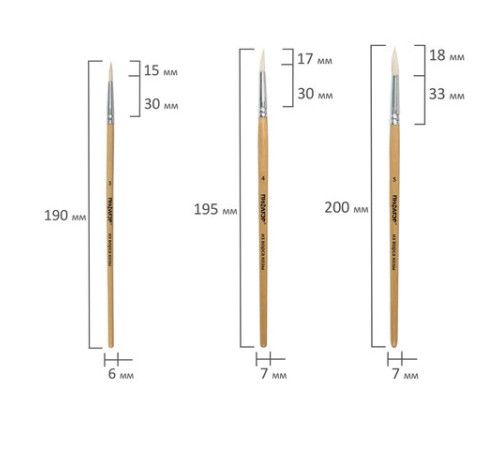Кисти ПИФАГОР, набор 5 шт. (КОЗА: круглые № 1, 2, 3, 4, 5), блистер с европодвесом, 200887