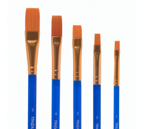 Кисти ПИФАГОР, набор 5 шт. (СИНТЕТИКА: плоские № 1, 2, 3, 4, 5), пакет с европодвесом, 200888