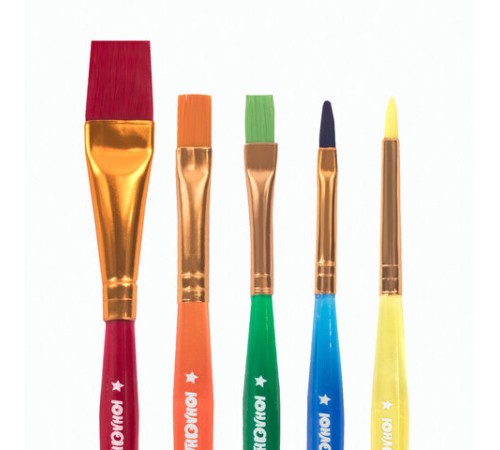 Кисти ЮНЛАНДИЯ, набор 5 шт. (СИНТЕТИКА: круглая № 4; плоские № 2, 7, 12; овальная № 2), блистер с европодвесом, 200889