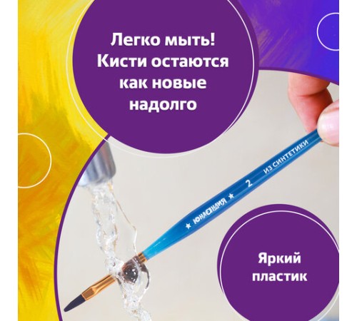 Кисти ЮНЛАНДИЯ, набор 5 шт. (СИНТЕТИКА: круглая № 4; плоские № 2, 7, 12; овальная № 2), блистер с европодвесом, 200889