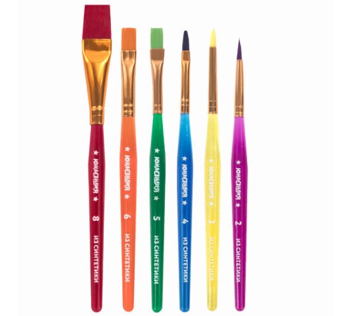 Кисти ЮНЛАНДИЯ, набор 6 шт. (СИНТЕТИКА: круглые № 2, 3; плоские № 4, 5, 6, 8), блистер с европодвесом, 200890