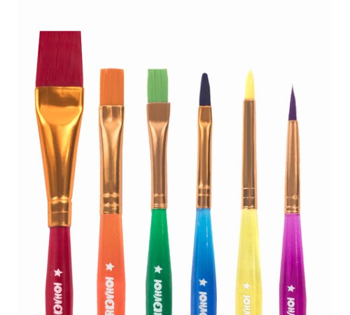 Кисти ЮНЛАНДИЯ, набор 6 шт. (СИНТЕТИКА: круглые № 2, 3; плоские № 4, 5, 6, 8), блистер с европодвесом, 200890