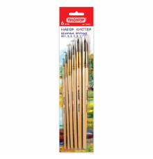 Кисти ПИФАГОР, набор 6 шт. (БЕЛКА: круглые № 1, 3, 5, 7, 9, 11), блистер с европодвесом, 200891