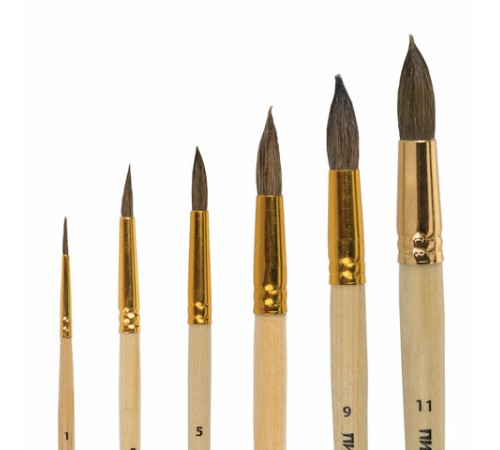 Кисти ПИФАГОР, набор 6 шт. (БЕЛКА: круглые № 1, 3, 5, 7, 9, 11), блистер с европодвесом, 200891