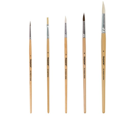 Кисти ПИФАГОР, набор 5 шт. (ПОНИ: круглые № 1, 4; КОЗА: круглые № 3, 6; ЩЕТИНА: плоская № 4), пакет с европодвесом, 200892