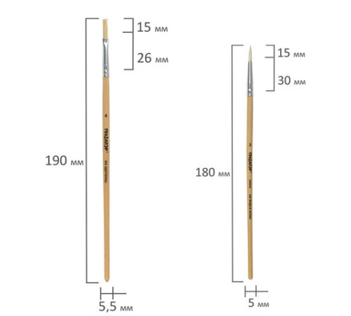 Кисти ПИФАГОР, набор 5 шт. (ПОНИ: круглые № 1, 4; КОЗА: круглые № 3, 6; ЩЕТИНА: плоская № 4), пакет с европодвесом, 200892