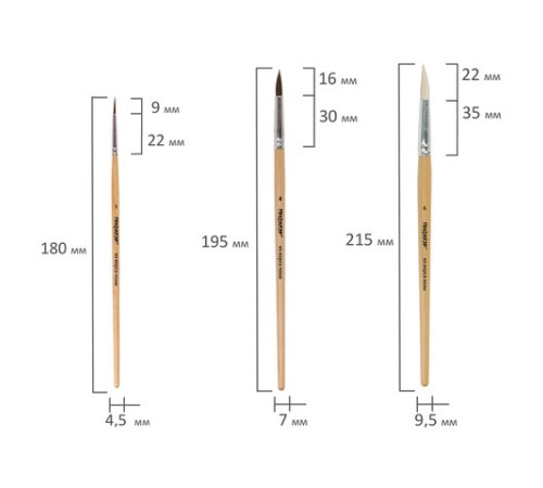 Кисти ПИФАГОР, набор 5 шт. (ПОНИ: круглые № 1, 4; КОЗА: круглые № 3, 6; ЩЕТИНА: плоская № 4), пакет с европодвесом, 200892