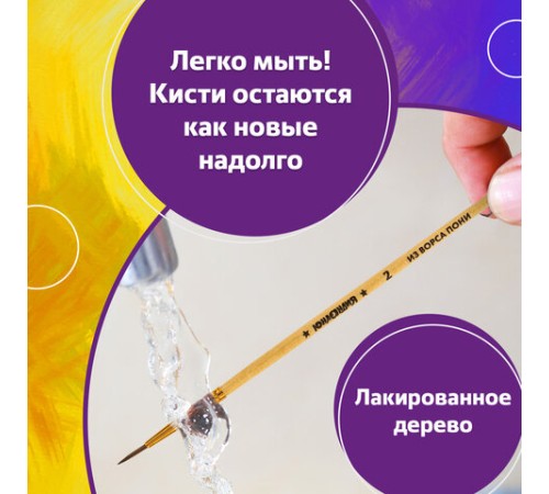 Кисти ЮНЛАНДИЯ, набор 5 шт. (ПОНИ: круглые № 1, 2, 3, 4, 5), блистер с европодвесом, 200893