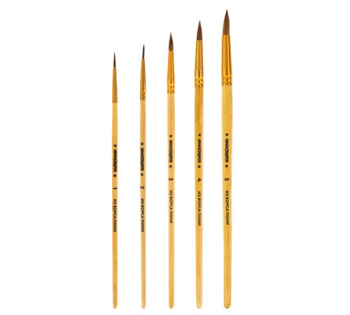 Кисти ЮНЛАНДИЯ, набор 5 шт. (ПОНИ: круглые № 1, 2, 3, 4, 5), блистер с европодвесом, 200893