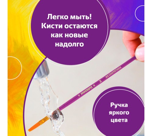 Кисти ЮНЛАНДИЯ, набор 5 шт. (СИНТЕТИКА: круглые № 1, 2, 5; плоские № 5, 8), блистер с европодвесом, 200894