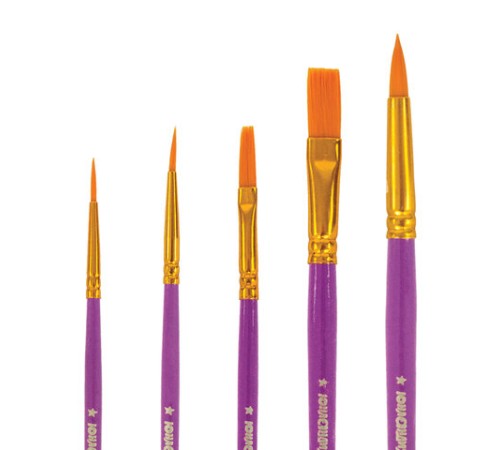 Кисти ЮНЛАНДИЯ, набор 5 шт. (СИНТЕТИКА: круглые № 1, 2, 5; плоские № 5, 8), блистер с европодвесом, 200894