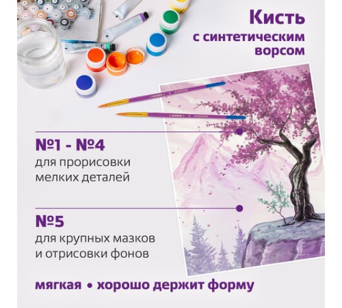Кисти ЮНЛАНДИЯ, набор 5 шт. (СИНТЕТИКА: круглые № 1, 2, 3, 4, 5), блистер с европодвесом, 200895