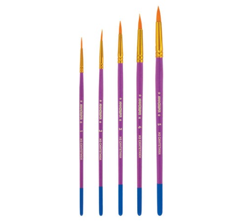 Кисти ЮНЛАНДИЯ, набор 5 шт. (СИНТЕТИКА: круглые № 1, 2, 3, 4, 5), блистер с европодвесом, 200895