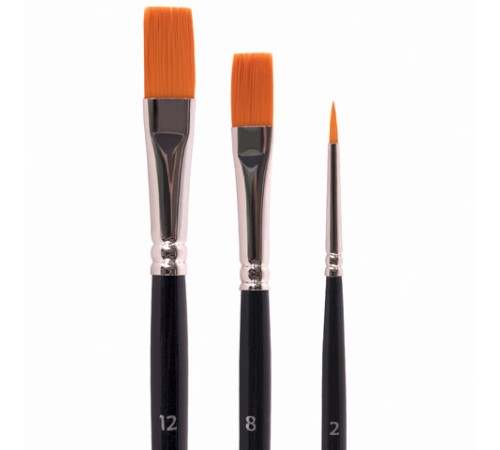 Кисти художественные BRAUBERG ART CLASSIC, набор 3 штуки, синтетика (круглая № 2, плоские № 8, 12), 200944