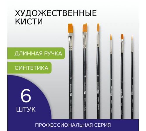 Кисти художественные набор 6 шт., синтетика, BRAUBERG ART CLASSIC, 200959